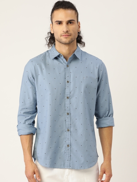 

United Colors of Benetton Men Blue & Black Slim Twill Printed Pure Cotton Casual Shirt