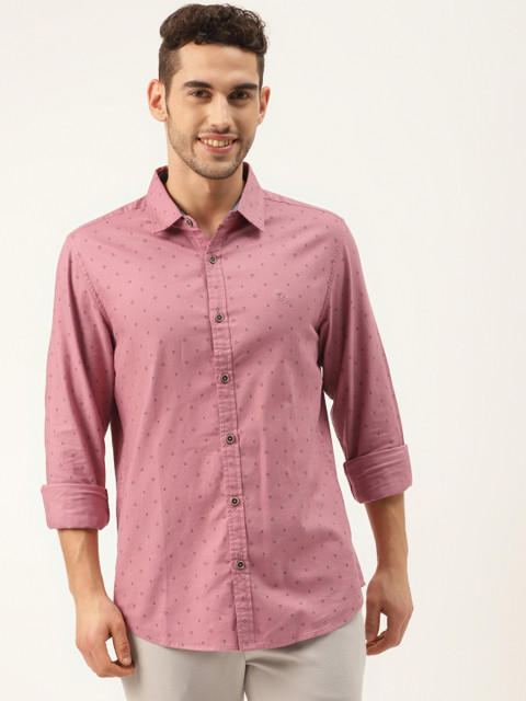 

United Colors of Benetton Men Dusty Pink Slim Fit Twill Printed Pure Cotton Casual Shirt