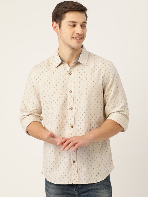 

United Colors of Benetton Men Beige & Navy Blue Slim Fit Printed Casual Shirt