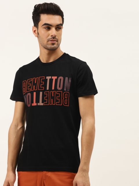 

United Colors of Benetton Men Black Printed Cotton Round Neck T-shirt