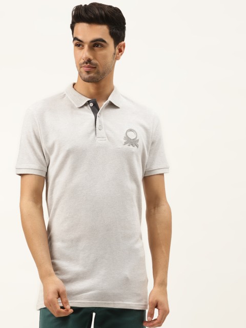 

United Colors of Benetton Men Off-White Cotton Solid Polo Collar T-shirt