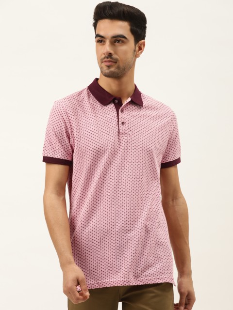 

United Colors of Benetton Men Pink Cotton Printed Polo Collar T-shirt