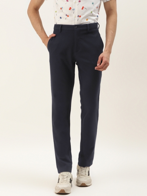 

United Colors of Benetton Men Navy Blue Tailored Slim Fit Knitted Regular Trousers