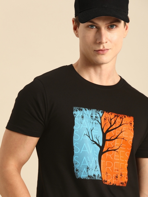 

Bewakoof Men Black Save Trees Printed Round Neck Pure Cotton T-shirt