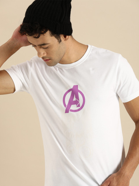 

Bewakoof Men White Printed Round Neck Pure Cotton T-shirt