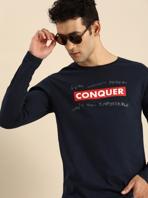 

Bewakoof Men Blue Printed Round Neck Pure Cotton T-shirt