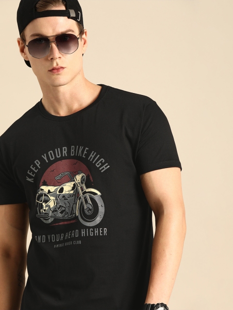 

Bewakoof Men Black Printed Round Neck Pure Cotton T-shirt