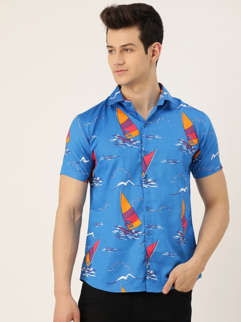 

Molly & Michel Men Blue & Orange Slim Fit Printed Casual Shirt