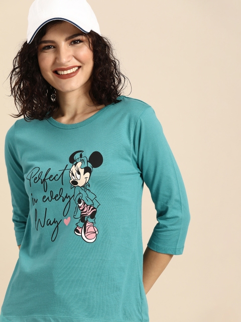 

Bewakoof Women Teal Green Minnie Printed Round Neck T-shirt