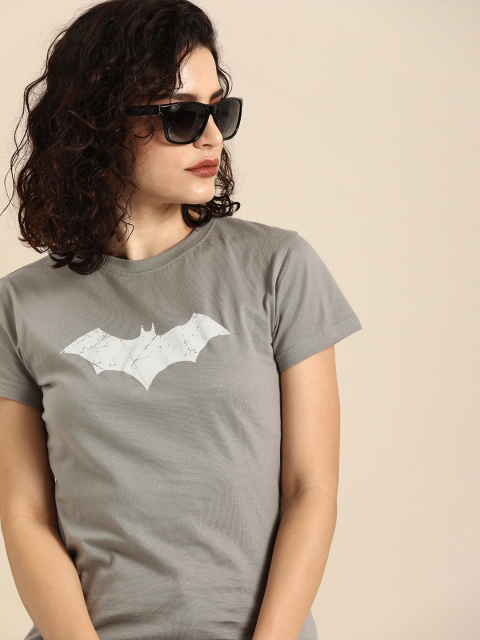 

Bewakoof Women Grey Batman Glow In Dark Printed Round Neck T-shirt