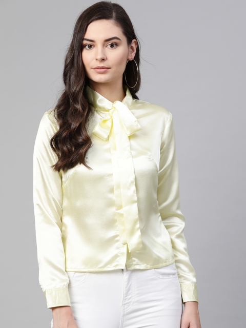 

ATRAENTA Women Yellow Satin Finish Slim Fit Solid Casual Shirt