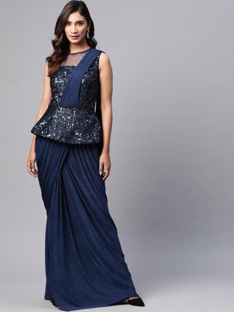 

KHALOM Women Navy Blue Sequinned Peplum Maxi Dress