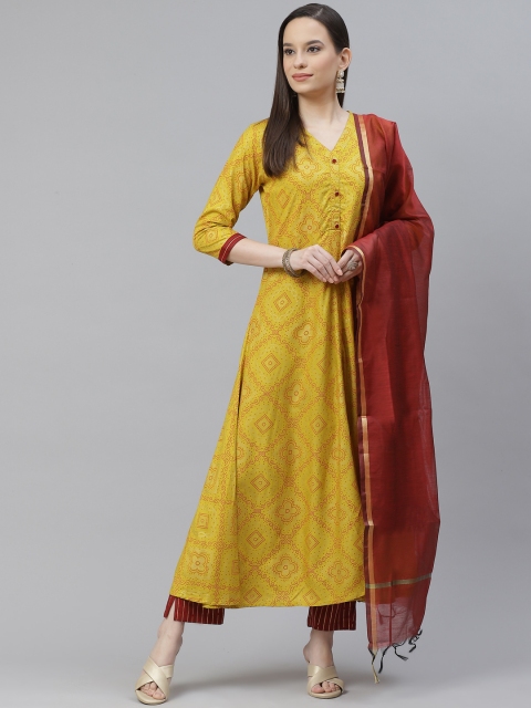 

mokshi Women Yellow Printed Kurta with Trousers & With Dupatta