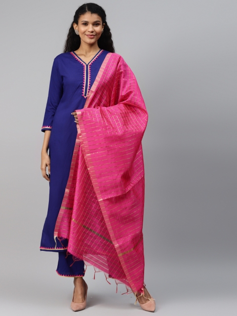 

mokshi Women Blue Solid Kurta with Palazzos & Dupatta