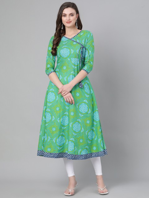 

mokshi Women Green & Blue Printed A-Line Kurta