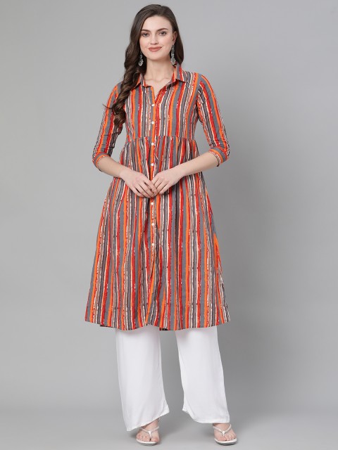

mokshi Women Grey & Red Printed A-Line Kurta
