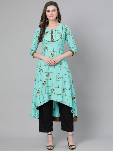 

mokshi Women Turquoise Blue Printed A-Line Kurta