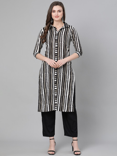 

mokshi Women Black & White Printed Straight Kurta