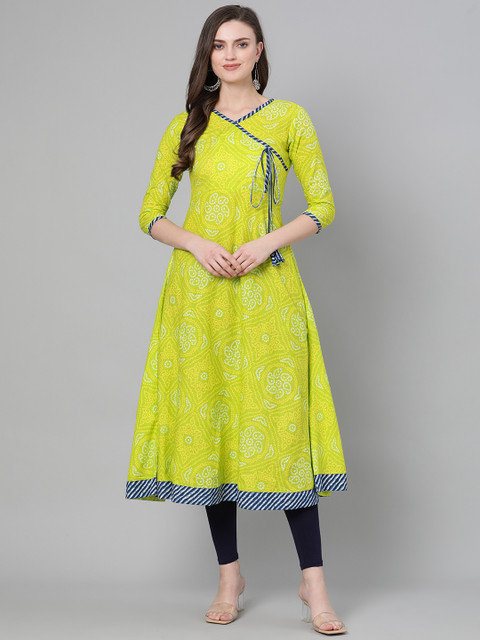 

mokshi Women Green & White Printed A-Line Kurta