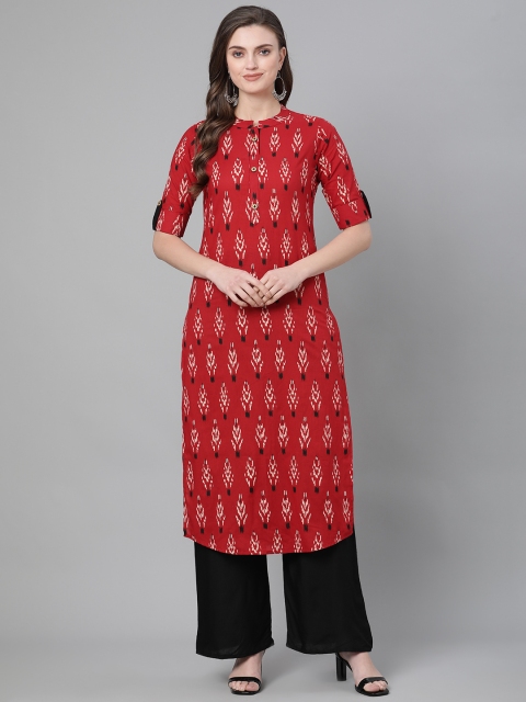 

mokshi Women Red & White Printed Straight Kurta