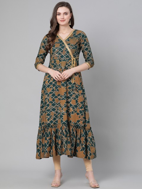 

mokshi Women Teal Green & Brown Printed A-Line Kurta