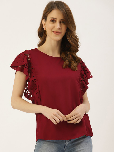 

U&F Women Maroon Solid Top