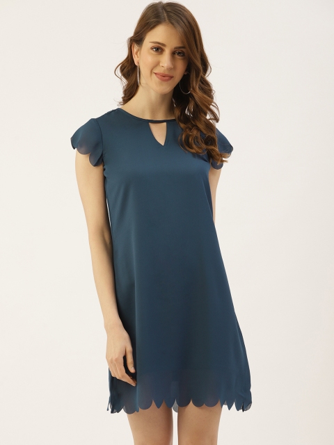 

U&F Women Navy Blue Solid A-Line Dress