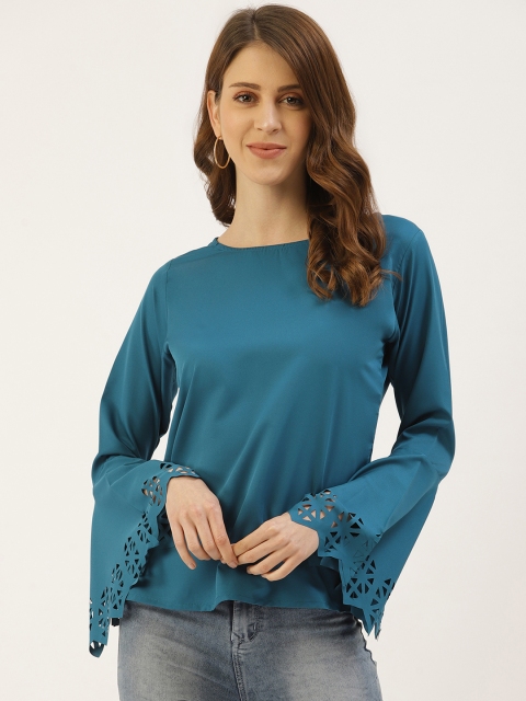 

U&F Women Blue Solid Top