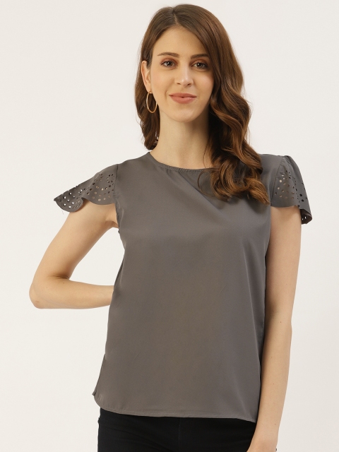

U&F Women Grey Solid Top