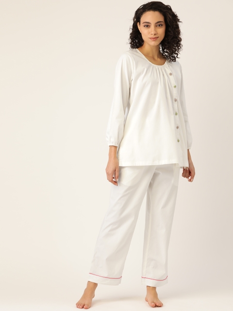 

COTCLO Women Off-White Pure Cotton Solid Nightsuit
