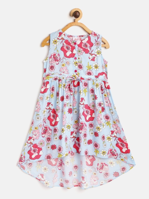 

pspeaches Girls Blue & Pink Floral Print A-Line Dress