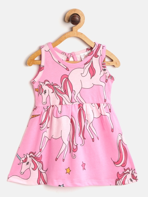 

pspeaches Girls Pink Unicorn Print Cotton A-Line Dress