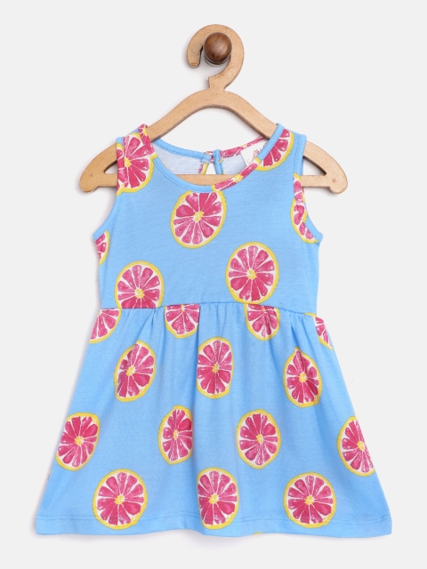 

pspeaches Infant Girls Blue & Pink Lemon Print Cotton A-Line Dress