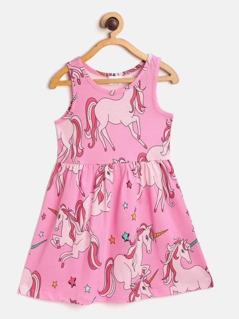 

pspeaches Girls Pink Unicorn Print Cotton A-Line Dress