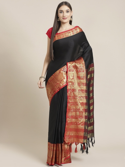 

Mitera Black & Golden Pure Silk Solid Banarasi Saree