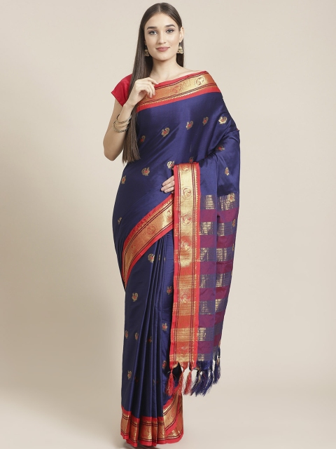 

Mitera Navy Blue & Golden Woven Design Banarasi Saree