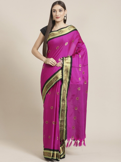 

Mitera Magenta & Golden Pure Silk Woven Design Banarasi Saree