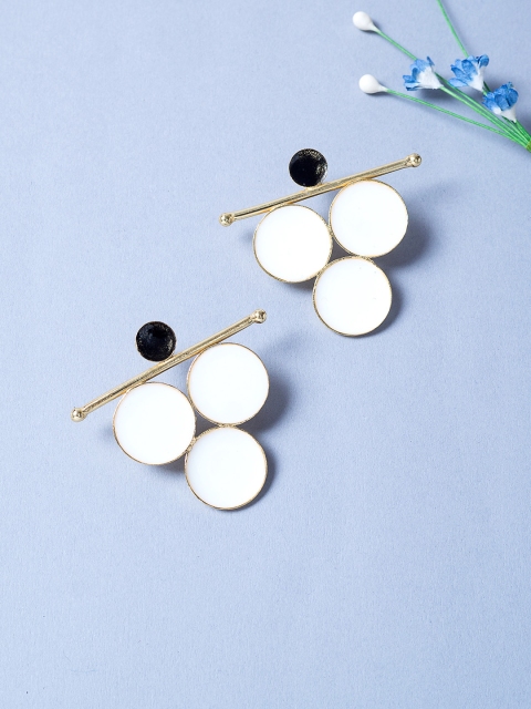 

Golden Peacock White & Gold-Toned Handcrafted Circular Drop Earrings