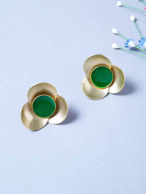 

Golden Peacock Gold-Toned & Green Handcrafted Enamelled Floral Drop Earrings
