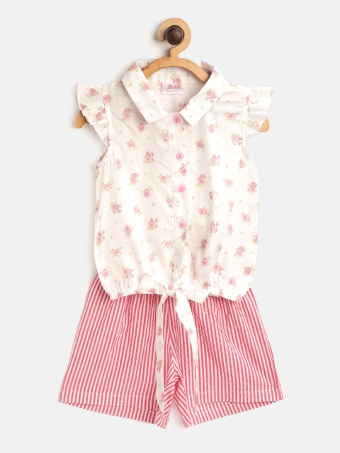 

pspeaches Girls Off-White & Red Floral Print Top with Shorts
