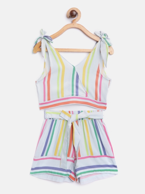 

pspeaches Girls Multicoloured Candy Striped Two-Piece Jumpsuit, Multi