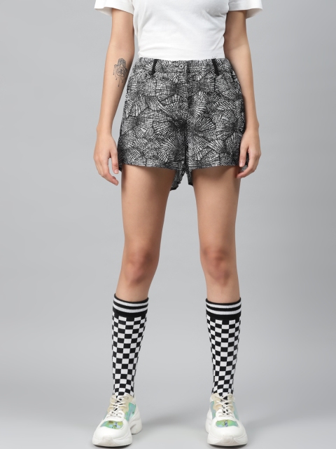 

I AM FOR YOU Women Black & White Printed Regular Shorts