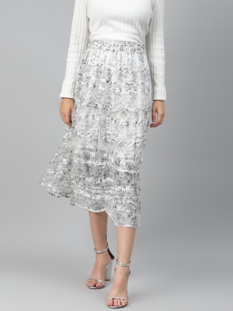 

I AM FOR YOU Women White & Black Printed Tiered Midi Skirt
