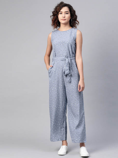 

SIRIKIT Women Grey & White Floral Print Basic Jumpsuit