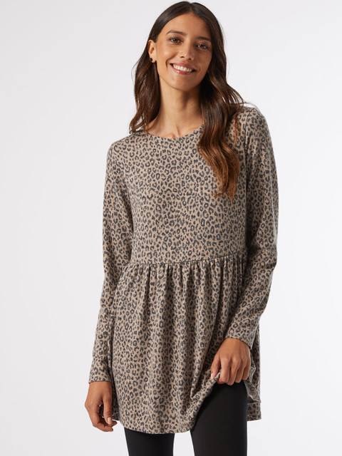 

DOROTHY PERKINS Women Beige & Black Animal Printed Tunic