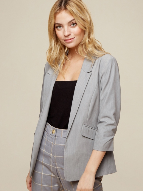 

DOROTHY PERKINS Women Grey Petite Solid Front-Open Blazer