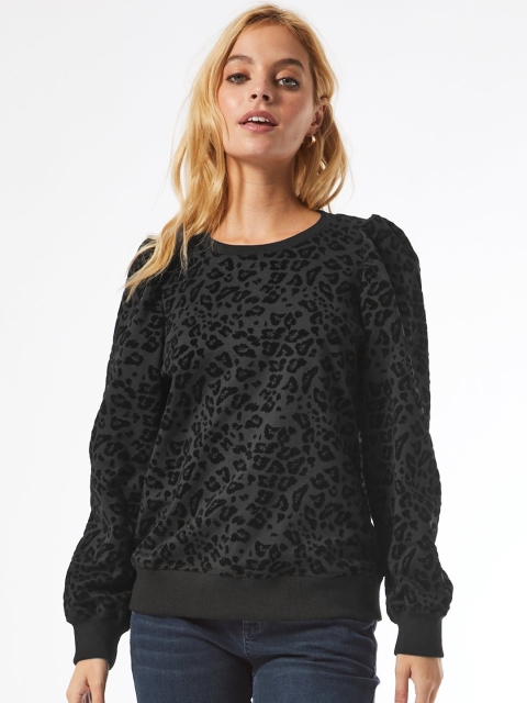 

DOROTHY PERKINS Women Charcoal Grey & Black Petite Animal Print Sweatshirt