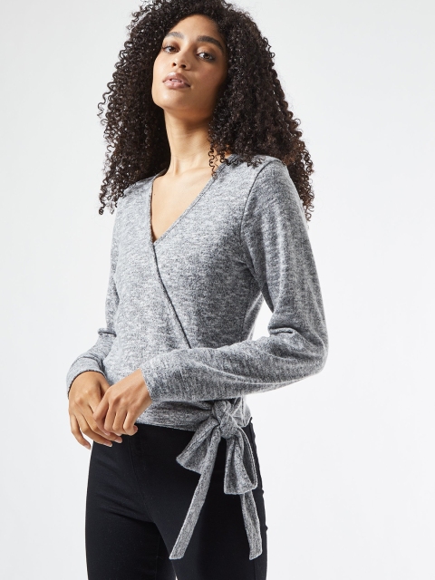 

DOROTHY PERKINS Women Grey Self Design Wrap Winter Top