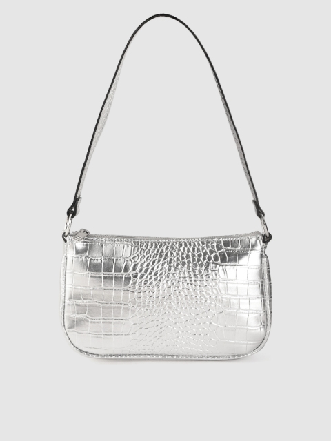 

DOROTHY PERKINS Silver-Toned Croc Textured Small Shoulder Bag
