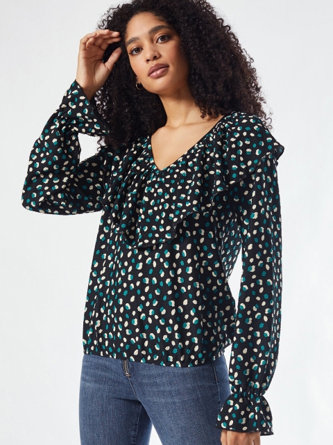 

DOROTHY PERKINS Women Black & Green Printed Blouson Top